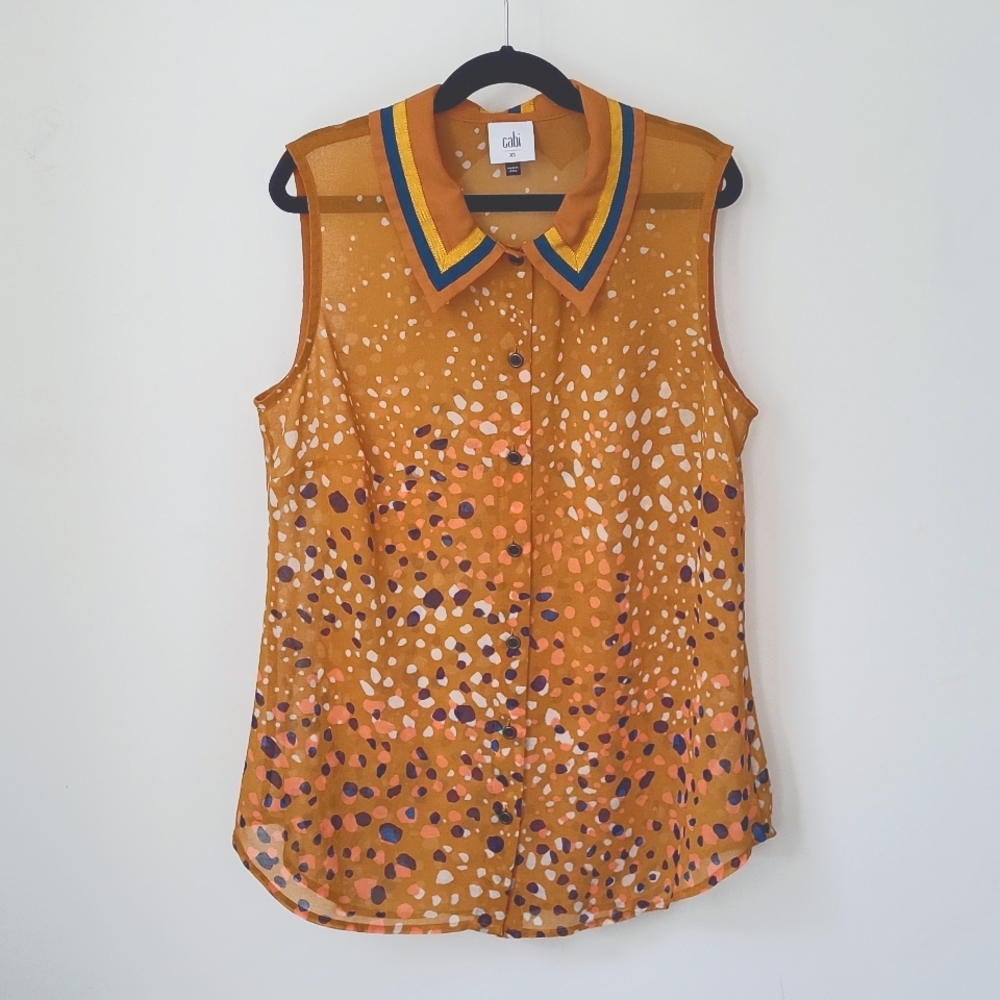 CAbi semi-sheer button up sleeveless top